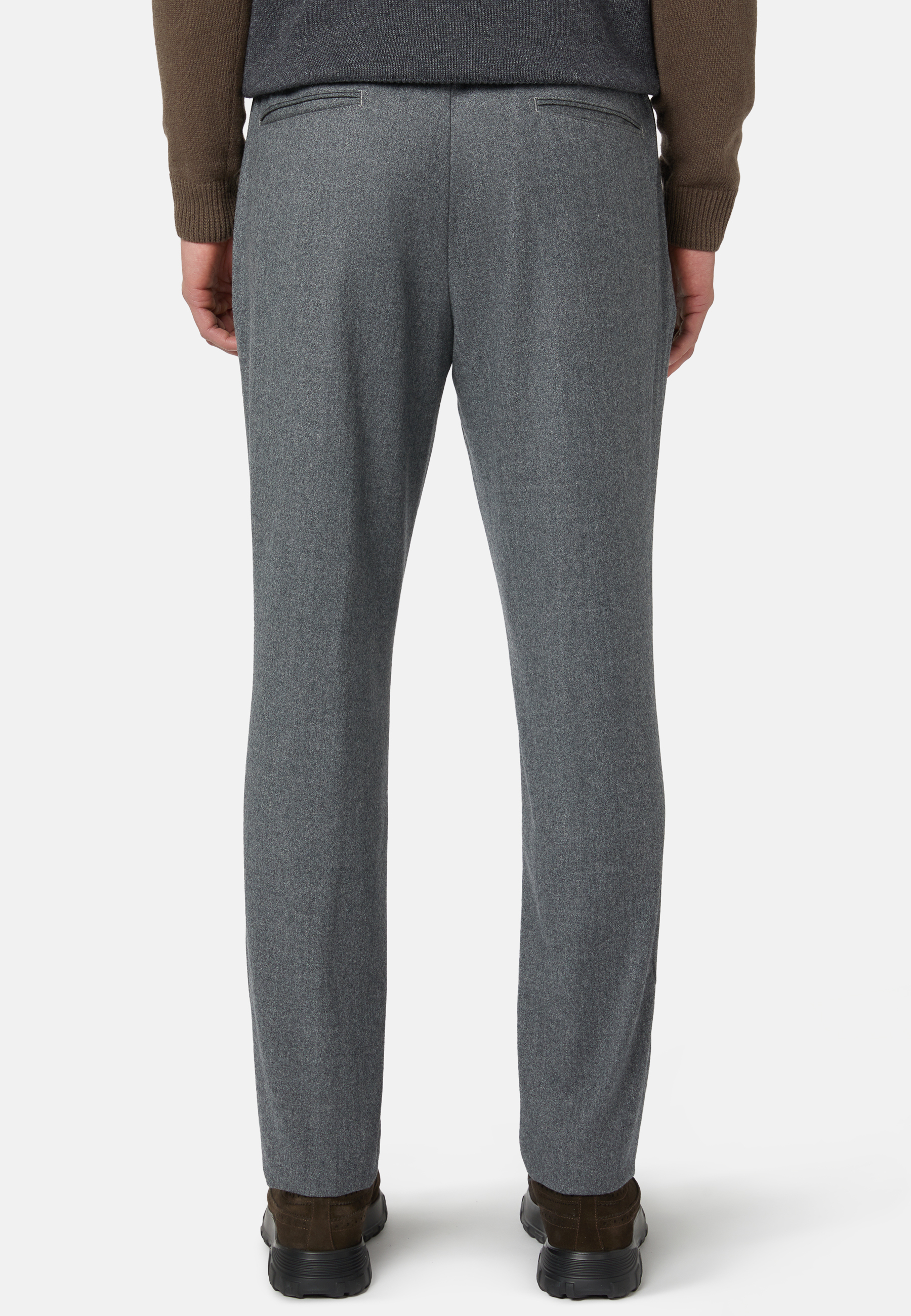 Dark Grey Single Pleat Flannel Trousers  New  Lingwood