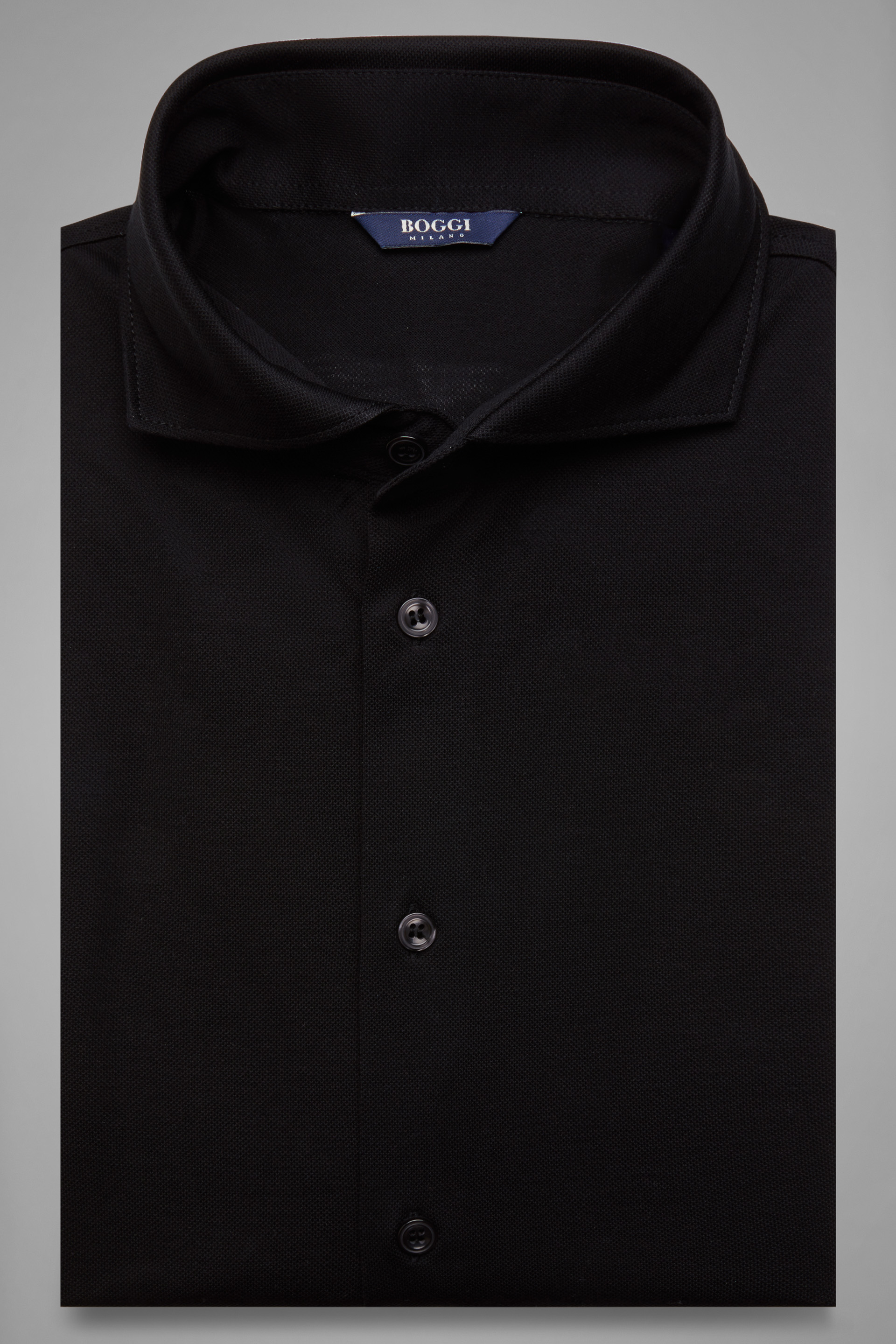 Boggi Milano, polo camicia nera collo aperto slim fit colore Nero