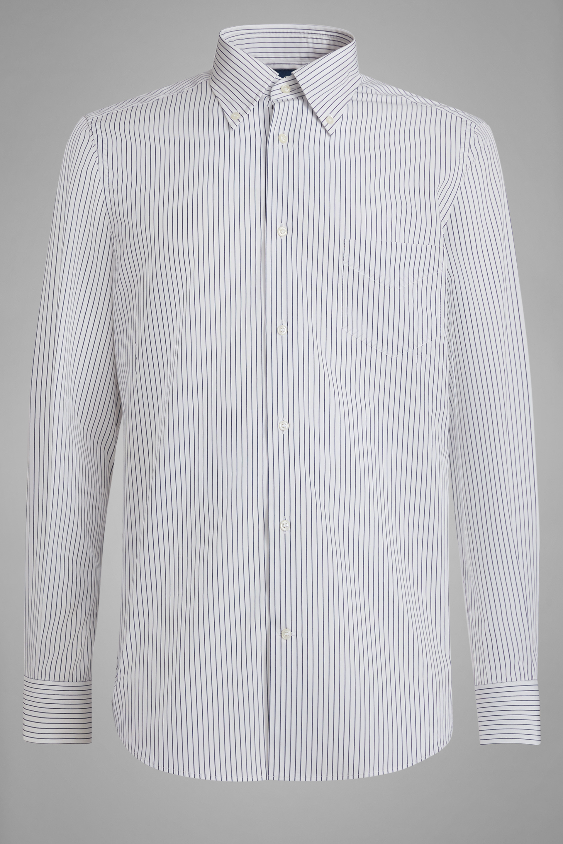 Men's Regular Fit Striped Blue Shirt With Boston Collar | Boggi Milano