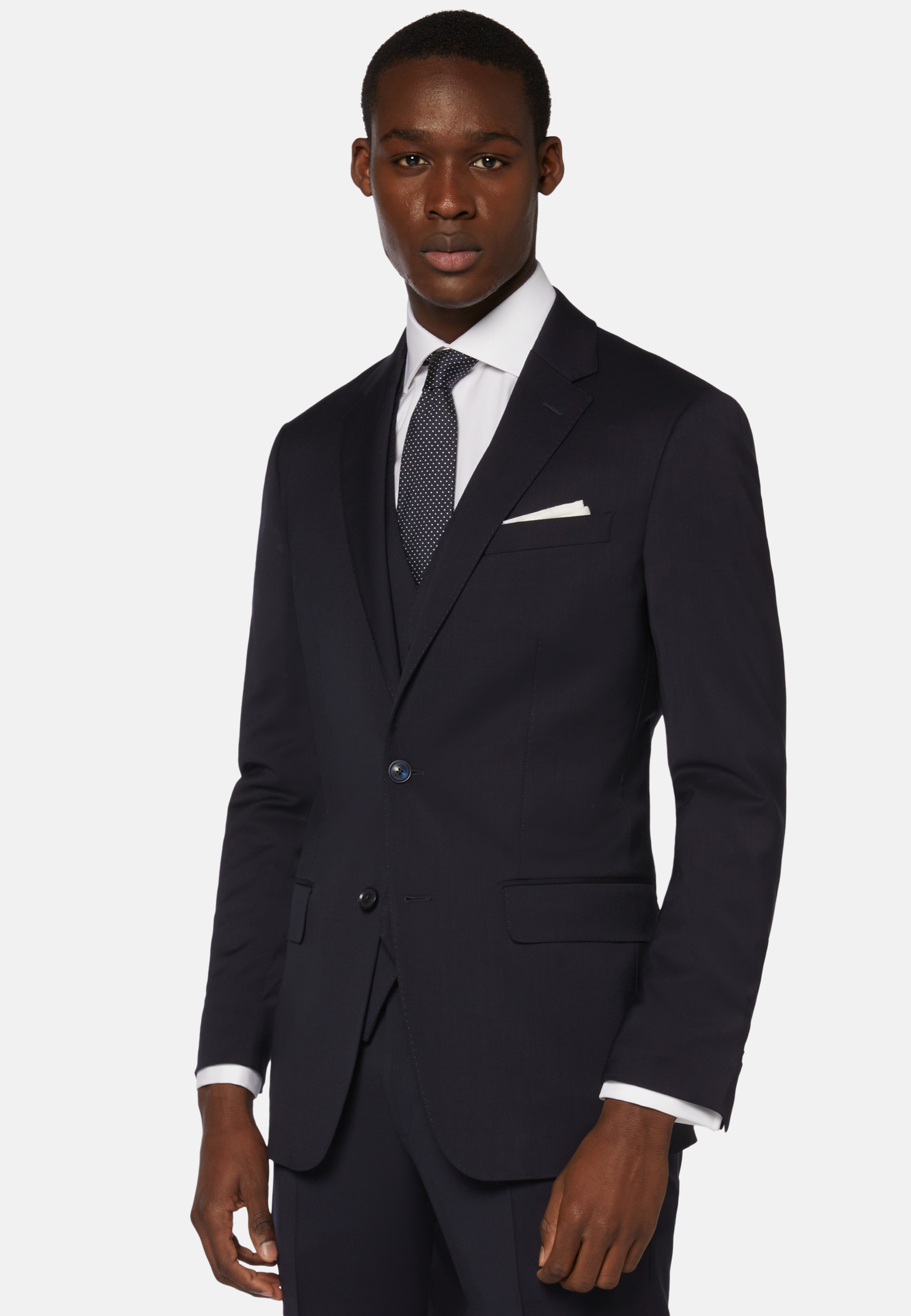 Navy Stretch Wool Twill Jacket | Boggi