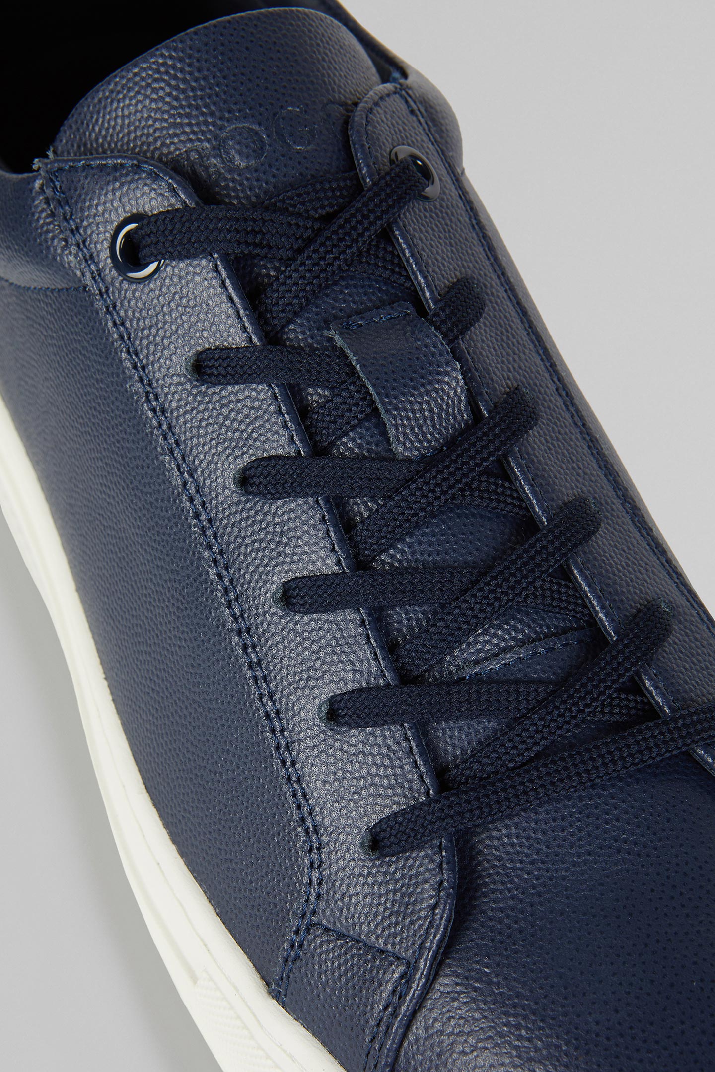 navy blue leather trainers