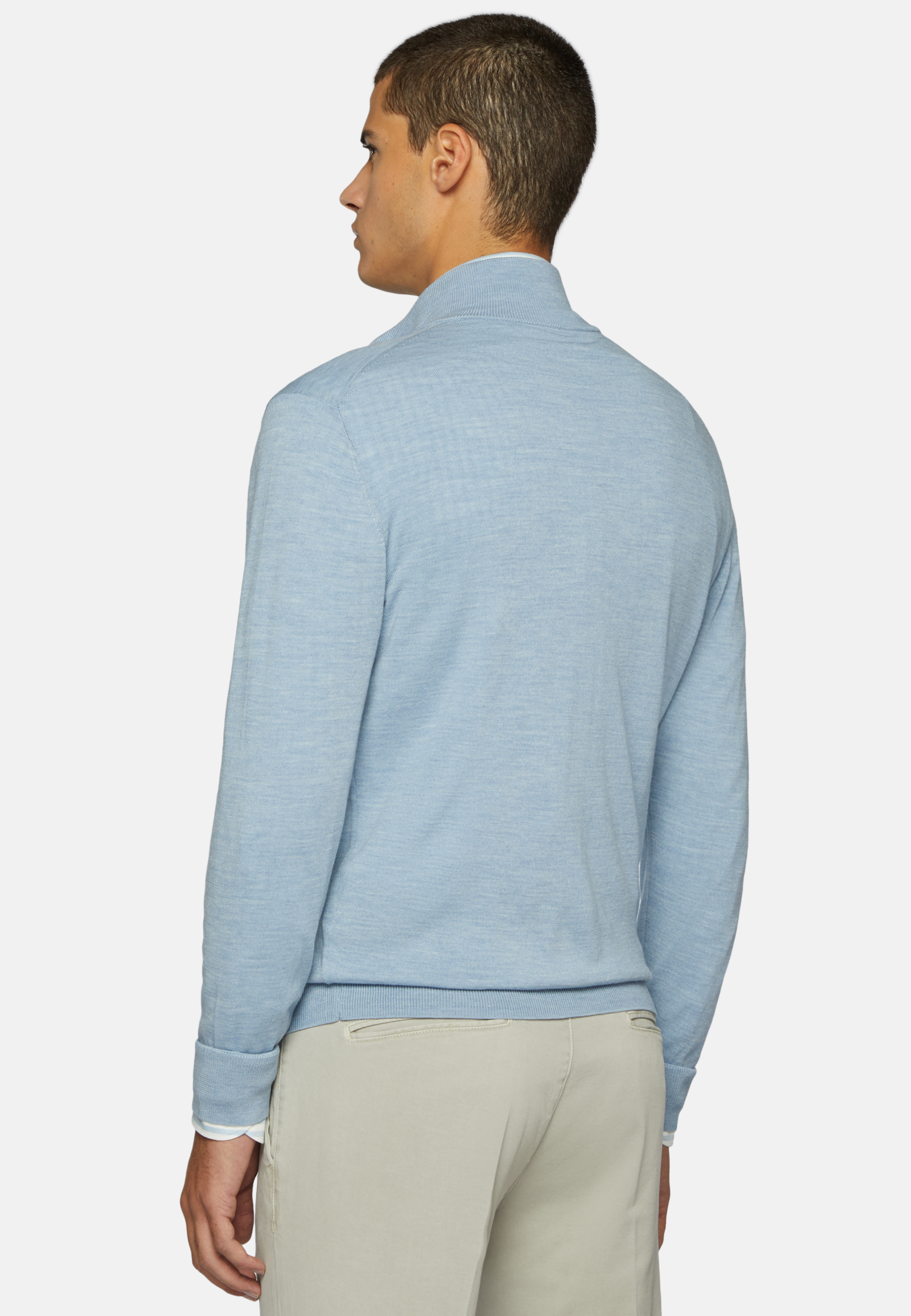 Blauer Pullover Mit Durchgehendem | Boggi Aus Reißverschluss Merinowolle Herren Milano für