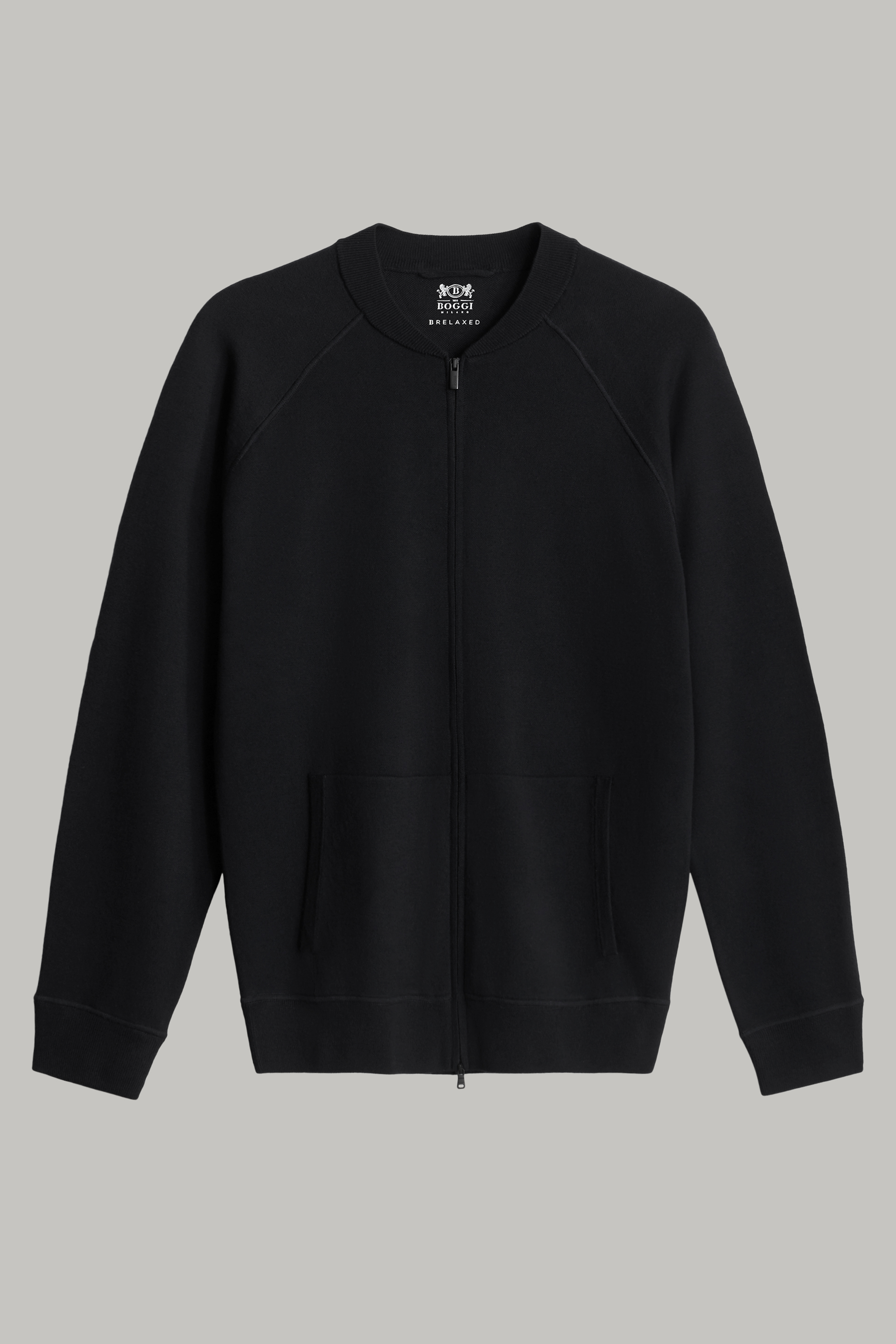Men's Black merino wool knitted bomber jacket