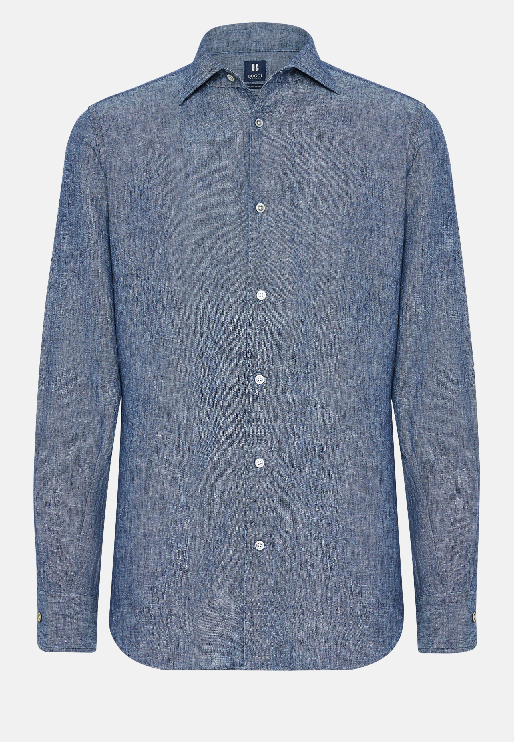 Men's Regular Fit Cotton and Linen Denim Shirt | Boggi Milano