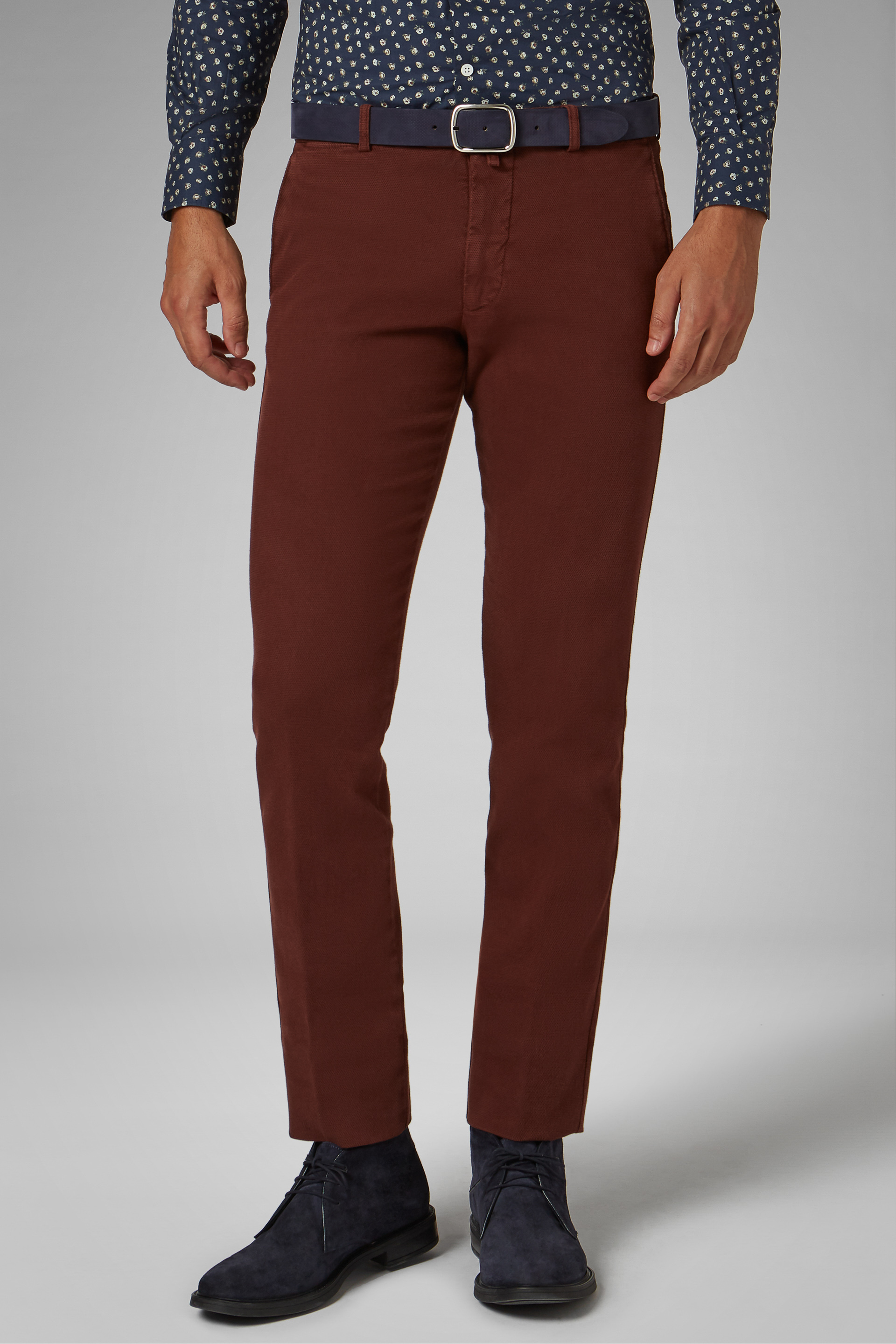 Men's Slim Fit Cotton/Tencel Structured Trousers | Boggi Milano