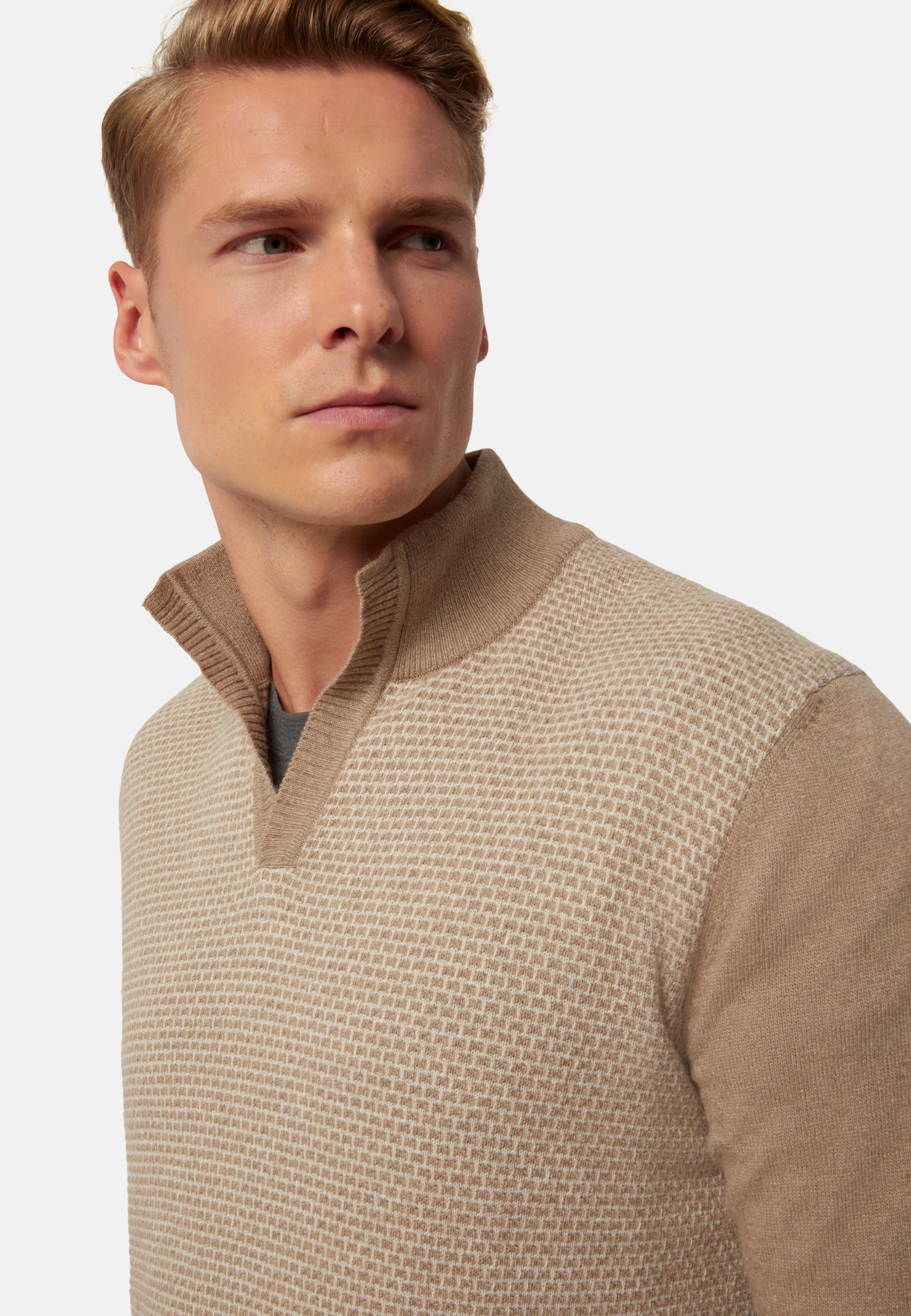 Long-Sleeve Mock-Neck Cashmere-Blend Sweater